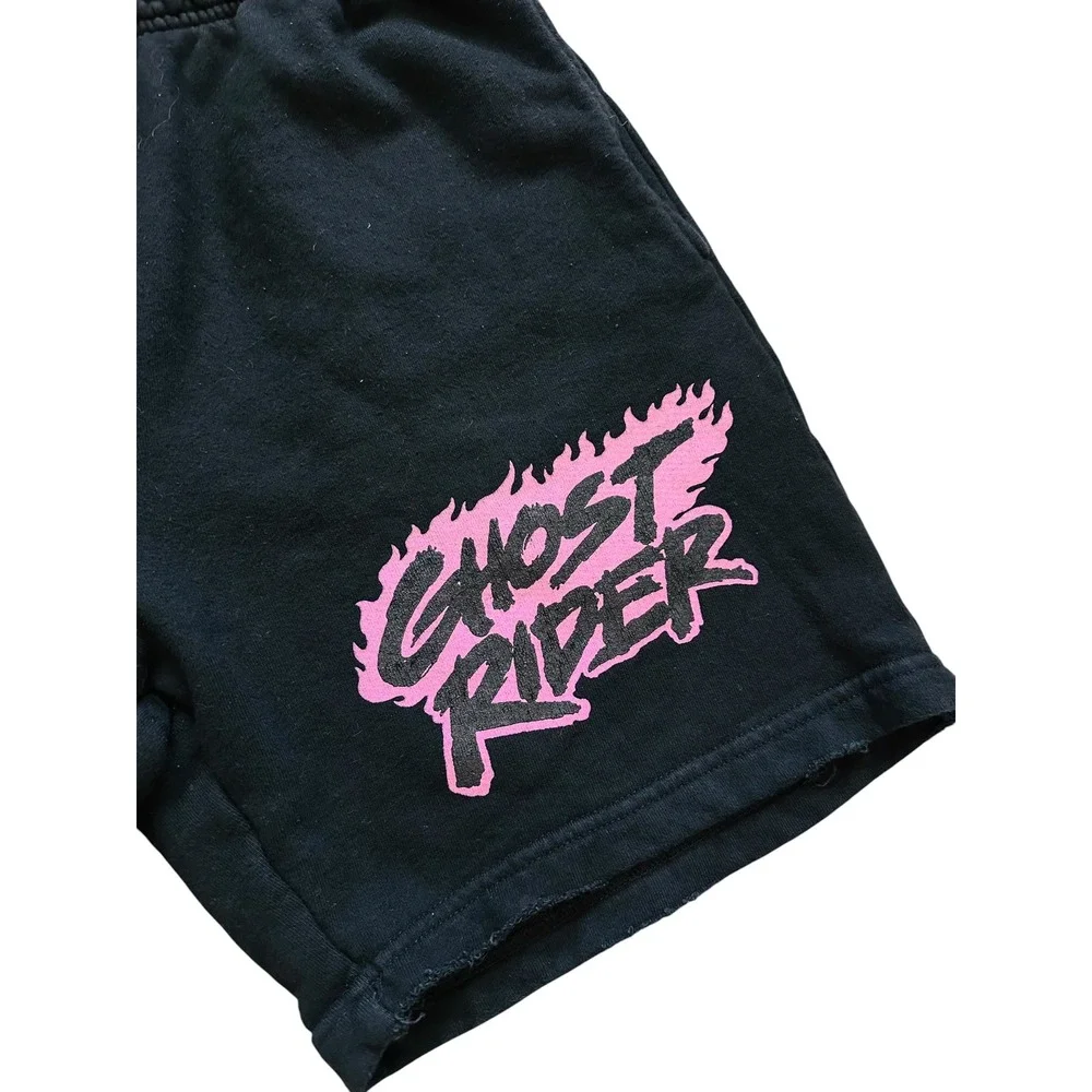 Streetwear Warren Lotas Ghost Rider Graphic Sweat Shorts Medium Black Marvel 90s